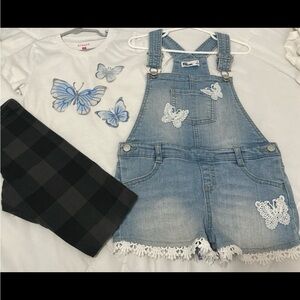 OshKosh B'gosh Light Blue Denim Overalls with Butterfly Details/ Clothing Bundle